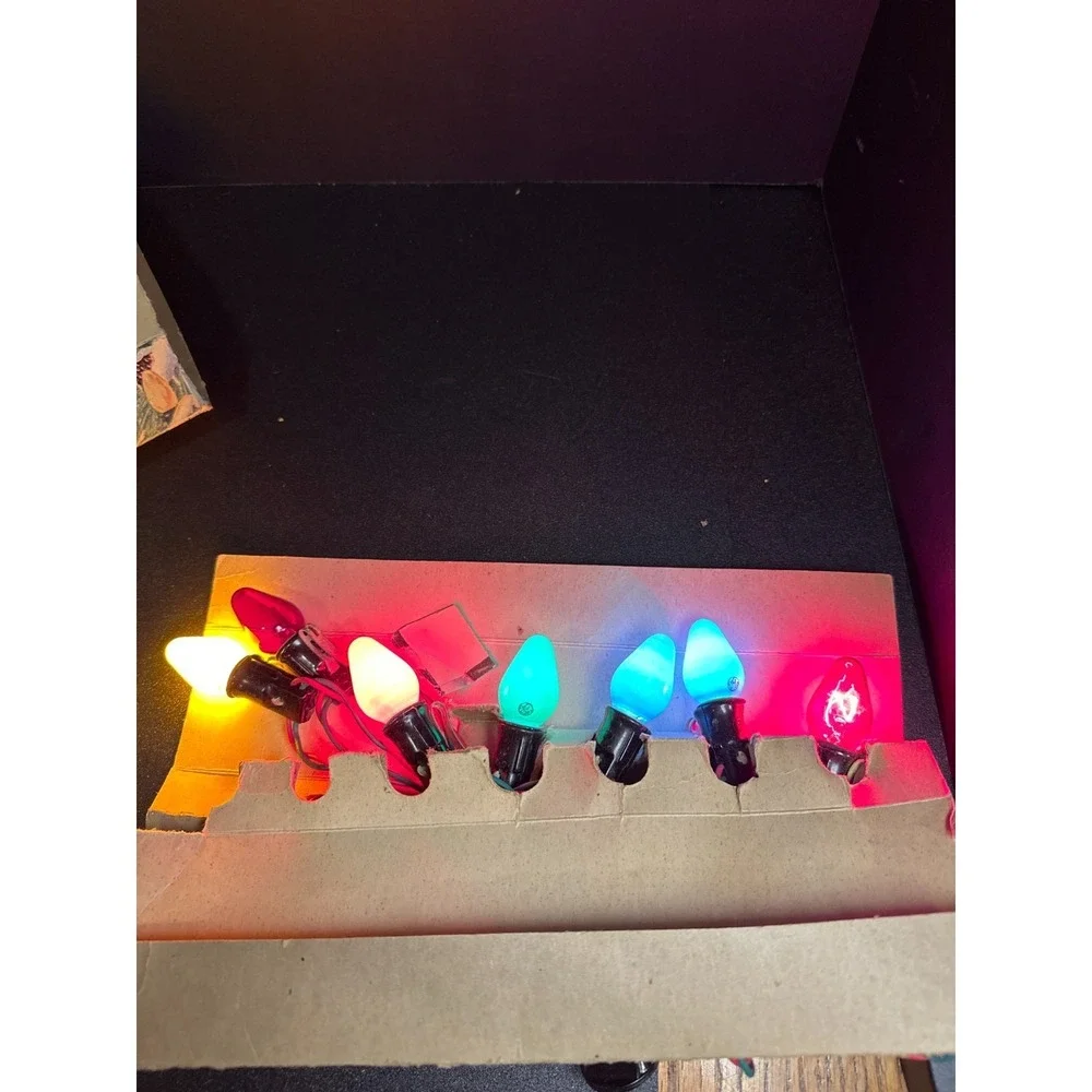 Vintage Noma Lites 7-Light Christmas String Set w/ Box Fused Plug Works GE Bulbs
